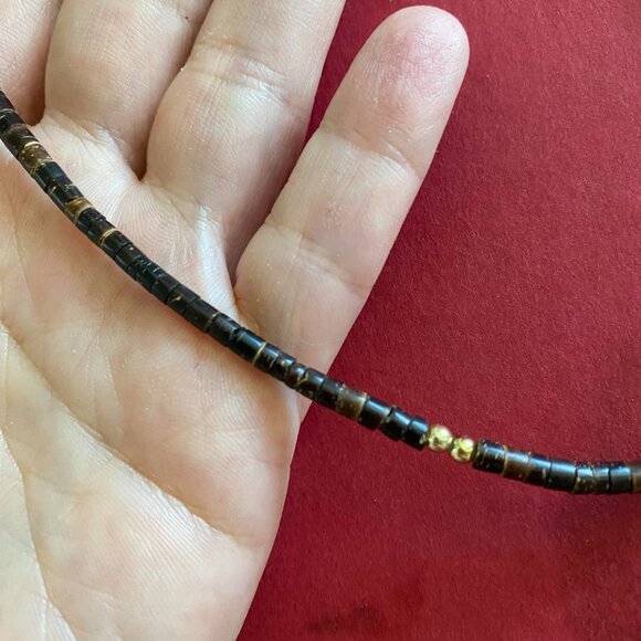 Brown and Gold Beaded Choker Necklace - Picture 4 of 4